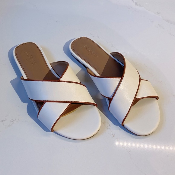 NWOT J. Crew Ivory Criss Cross Slide Sandals, Size 5.5 - Picture 1 of 8